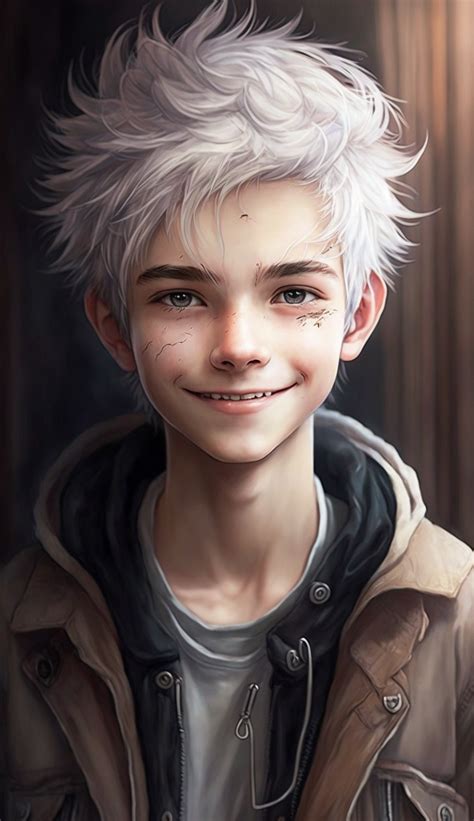 Realistic portrait of a cute boy white hair cool hairstyle for boys boy ...