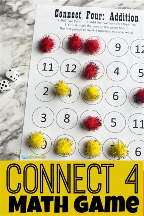 FREE Printable Connect 4 Addition Math Game | Math addition games, Math games, Kindergarten math ...