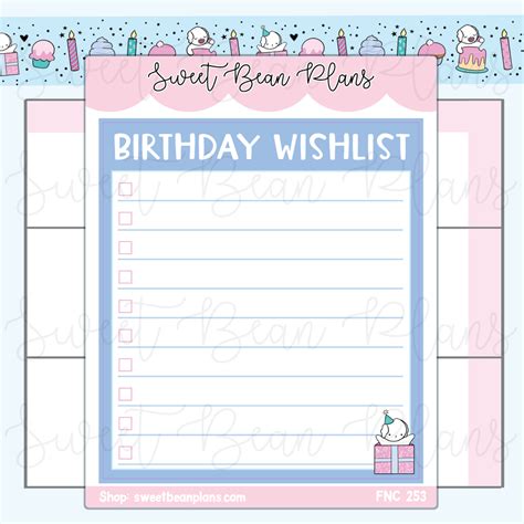 Birthday Wish List Medium Sticker Vinyl Planner Stickers | Fnc 253 – Sweet Bean Plans