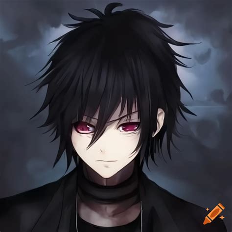 Evil Anime Guy With Black Hair And Red Eyes