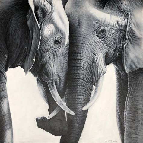 Two Elephants - Hand Painted Oil Painting On Canvas