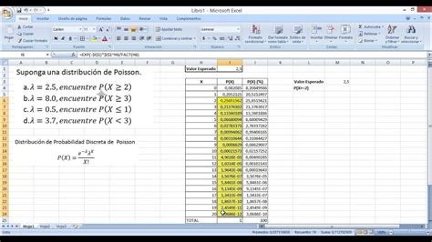 Distribución de Poisson utilizando Excel Ejercicio 2 - Probabilidades ...