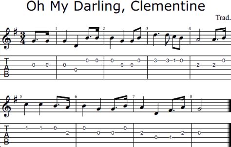 Oh My Darling, Clementine for guitar - chords, tablature and notes