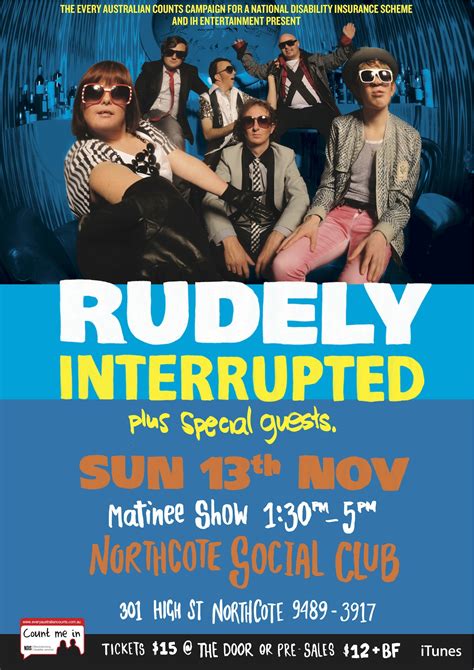 Rudely Interrupted to rock Melbourne for the NDIS: Sun Nov 13 ...