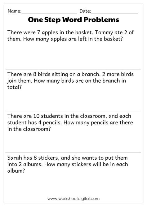 One Step Word Problems All Operations PDF, Word Problems Worksheet for 1st Grade, 2nd Grade ...