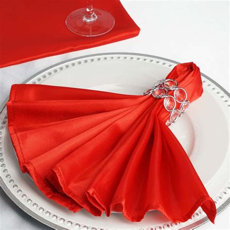 5 Pack | 20"x 20" Red Satin Dinner Napkins | TableclothsFactory