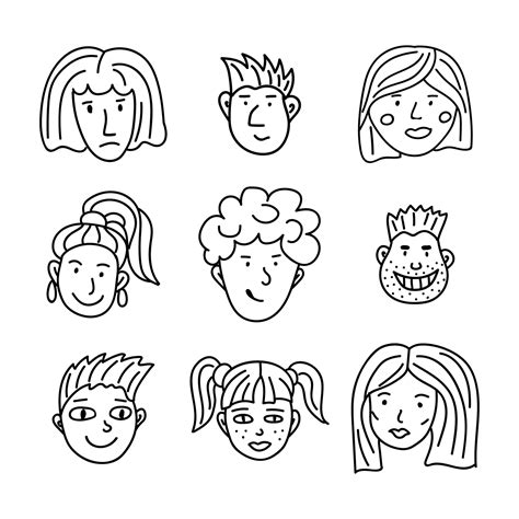 Vector doodle set people face. Line art hand drawn icons of human heads 11354827 Vector Art at ...