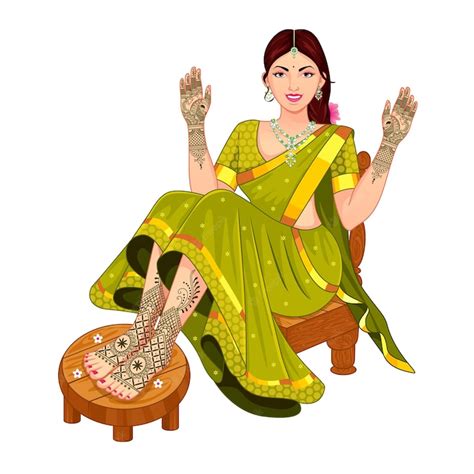 Premium Vector | Indian Bride for Mehndi Ceremony Showing mehendi designs