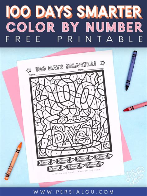 100 Days of School Color By Number Free Printable