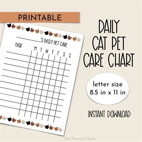 Printable Daily Cat Pet Care Chart, Weekly Cat Care Schedule, Cat Tasks ...