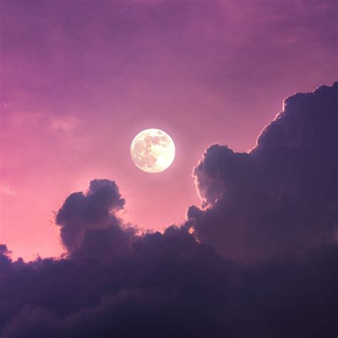 Full moon Wallpaper 4K, Aesthetic, Clouds, Pink sky