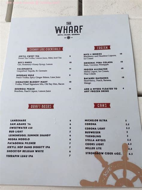 Menu at The Wharf restaurant, Jekyll Island