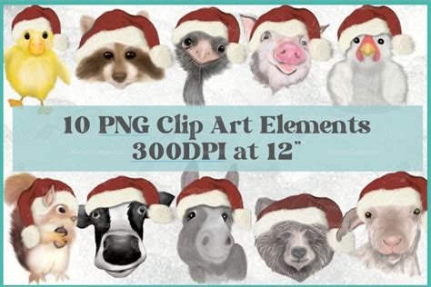 Christmas Clipart Animal Clipart Cow Santa Pig Santa - Etsy