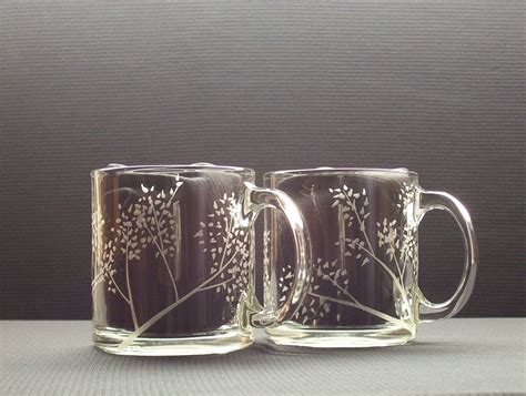 SALE . 2 Hand Engraved Glass Coffee Mugs . by daydreemdesigns