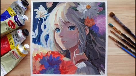 Painting Anime Style | Acrylic on Watercolor Paper - YouTube