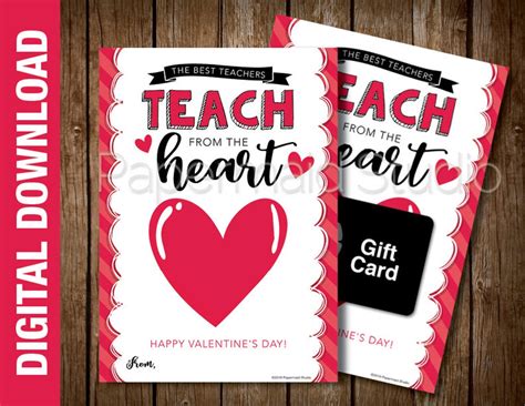 PRINTABLE Teacher Valentine Card Valentine's Day Gift Card Holder for Teacher Best Teachers ...