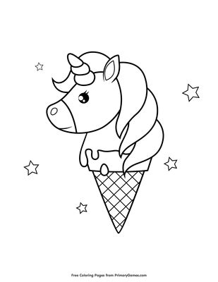 Unicorn Ice Cream Cone Coloring Page • FREE Printable PDF from PrimaryGames