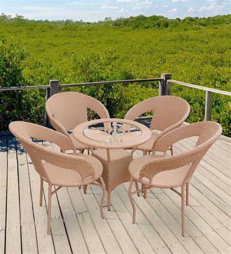 OUTLIVING Patio Seating Chair and Table Set of 5 p'cs Outdoor Furniture Garden Patio Seating Set ...