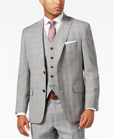 Michael Kors Men's Classic-Fit Light Gray Glen Plaid Vested Suit - Suits & Suit Separates - Men ...