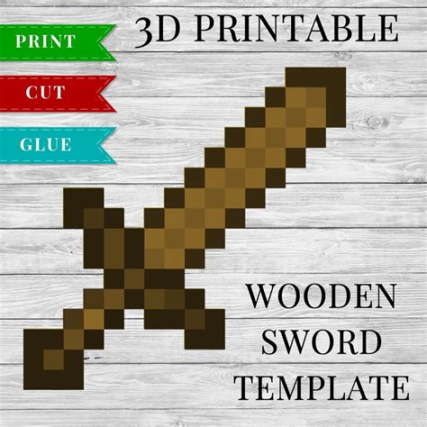 Wooden Sword - Printable Minecraft Wooden Sword Papercraft Template