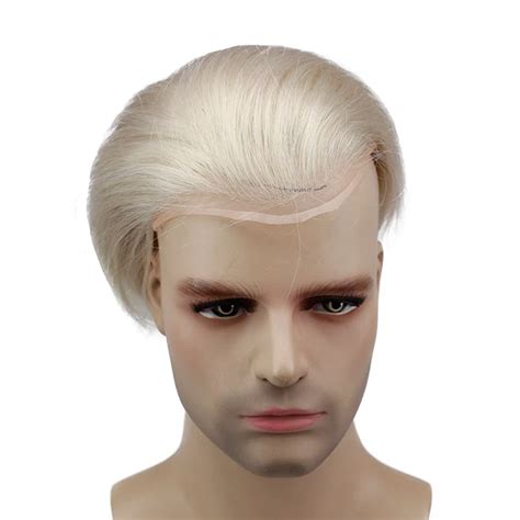 #60 Blonde Human Hair Toupee For Men Mono Transparent Lace Toupee With Skin PU Around 8X10 Lace ...