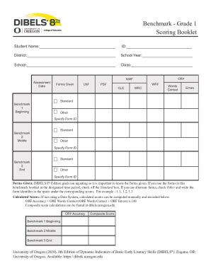 Fillable Online DIBELS 8th Edition Benchmark Grade 1 Scoring Fax Email Print - pdfFiller