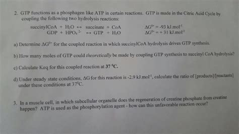 Solved GTP functions as a phosphagen like ATP in certain | Chegg.com