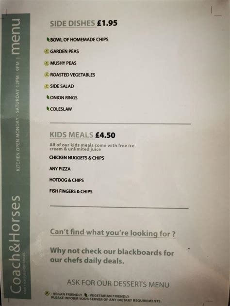 Menu at Coach and Horses pub & bar, Birtley, Coach and horses