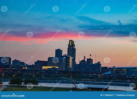 Omaha Nebraska Skyline with Beautiful Sky Colors Just after Sunset Editorial Photography - Image ...