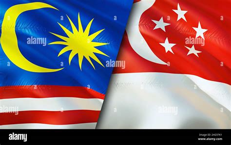 Malaysia and Singapore flags. 3D Waving flag design. Malaysia Singapore ...