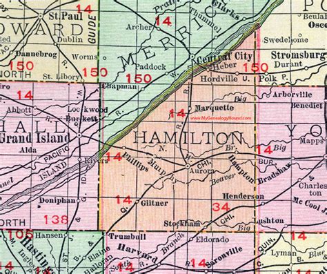 Hamilton County, Nebraska, map, 1912, Aurora, Giltner, Stockham, Hampton, Marquette, Hordville ...