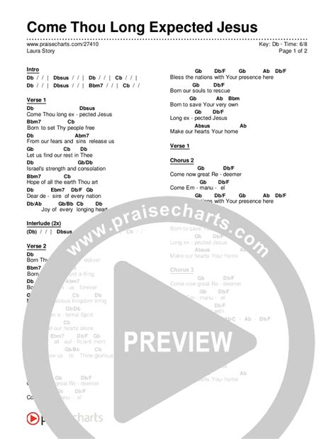 Come Thou Long Expected Jesus Chords PDF (Laura Story) - PraiseCharts