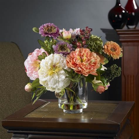 Nearly Natural 10 in. Peony Silk Arrangement-4689 - The Home Depot ...