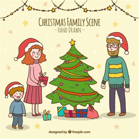 Free Vector | Lovely family scene with christmas tree