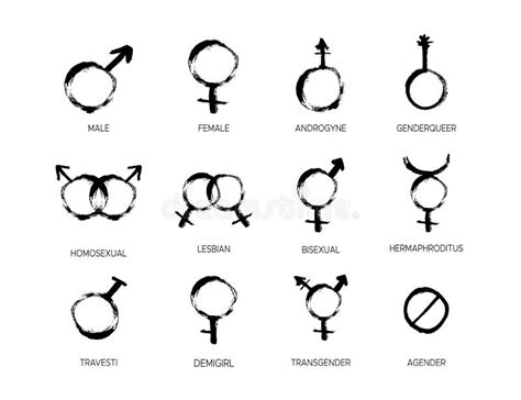 Grunge Gender Icon Set with Different Sexual Symbols Female, Male ...