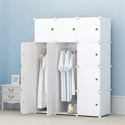 KOUSI Portable Closet Wardrobe Closets Clothes Wardrobe Bedroom Armoire Storage Organizer With ...