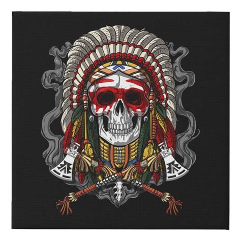 Native American Skull Indian Chief Headdress Faux Canvas Print | Zazzle | Native american chief ...