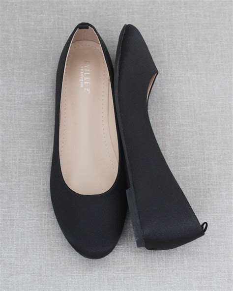 Black Satin Wedding Flats, Women Wedding Shoes, Evening Shoes ...