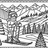 Winter ski coloring Page In The Mountains Download Or Print For Free sketch template