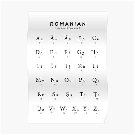 "Romanian Alphabet Chart, Romania Language Chart, White" Poster for ...