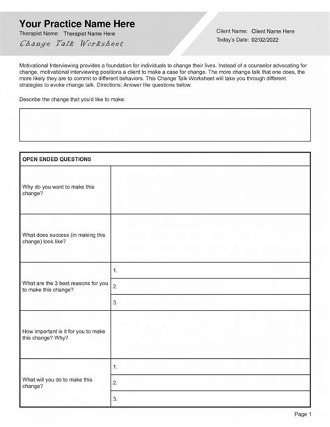 Motivational Interviewing Change Talk Worksheet (Editable, Fillable ...