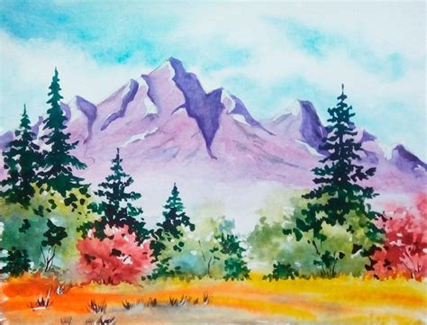 Landscape original handmade painting mountain colorful | Etsy in 2021 | Watercolor landscape ...