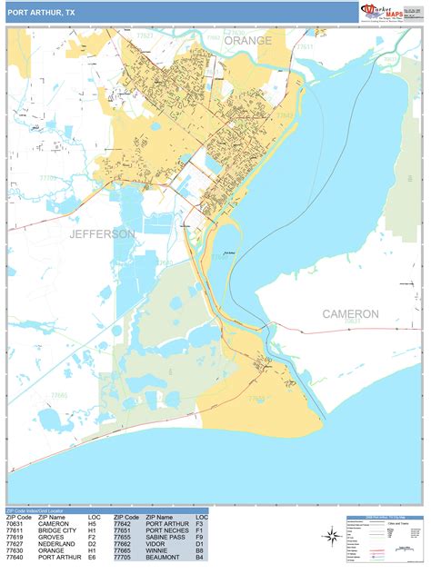 Port Arthur Texas Wall Map (Basic Style) by MarketMAPS