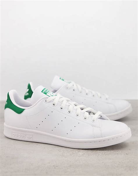 adidas Originals Stan Smith leather sneakers in white with green tab | ASOS