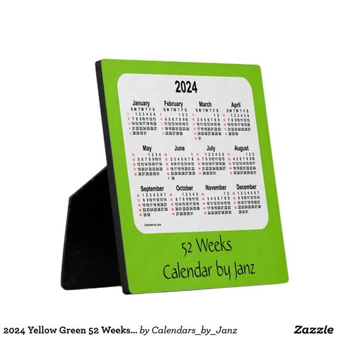 2024 Yellow Green 52 Weeks Calendar by Janz Plaque | Zazzle | Calendar ...