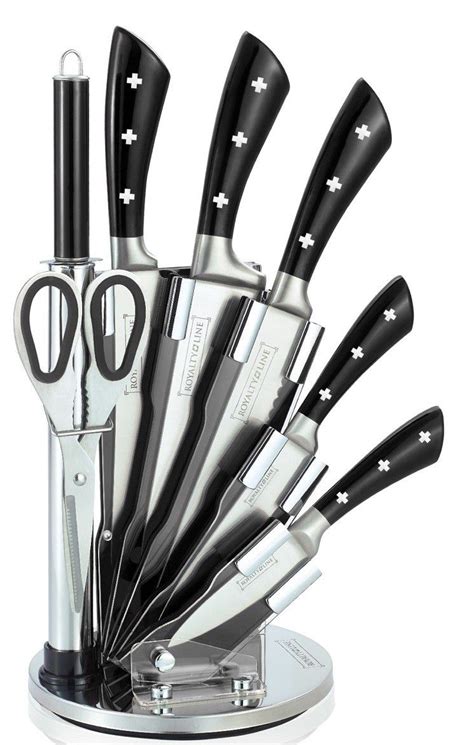 Royalty Line 8-Piece Stainless Steel Knife Set with Stand - Black ...