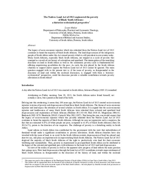 (PDF) The Natives Land Act of 1913 engineered the poverty of Black South Africans: a historico ...