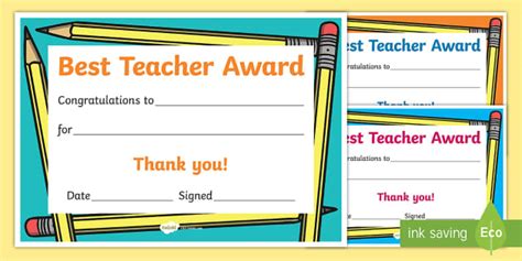 Best Teacher Award Certificate (Teacher-Made) - Twinkl