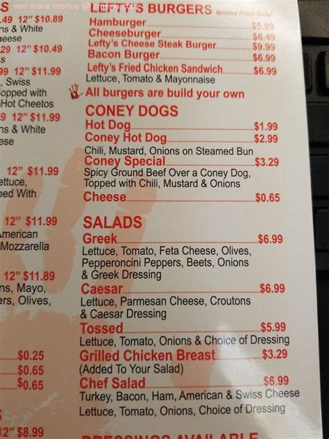 Online Menu of Leftys Cheesesteak Restaurant, Waterford Township ...