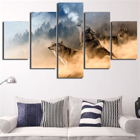 Wolf Pack – Animal 5 Panel Canvas Art Wall Decor – Canvas Storm